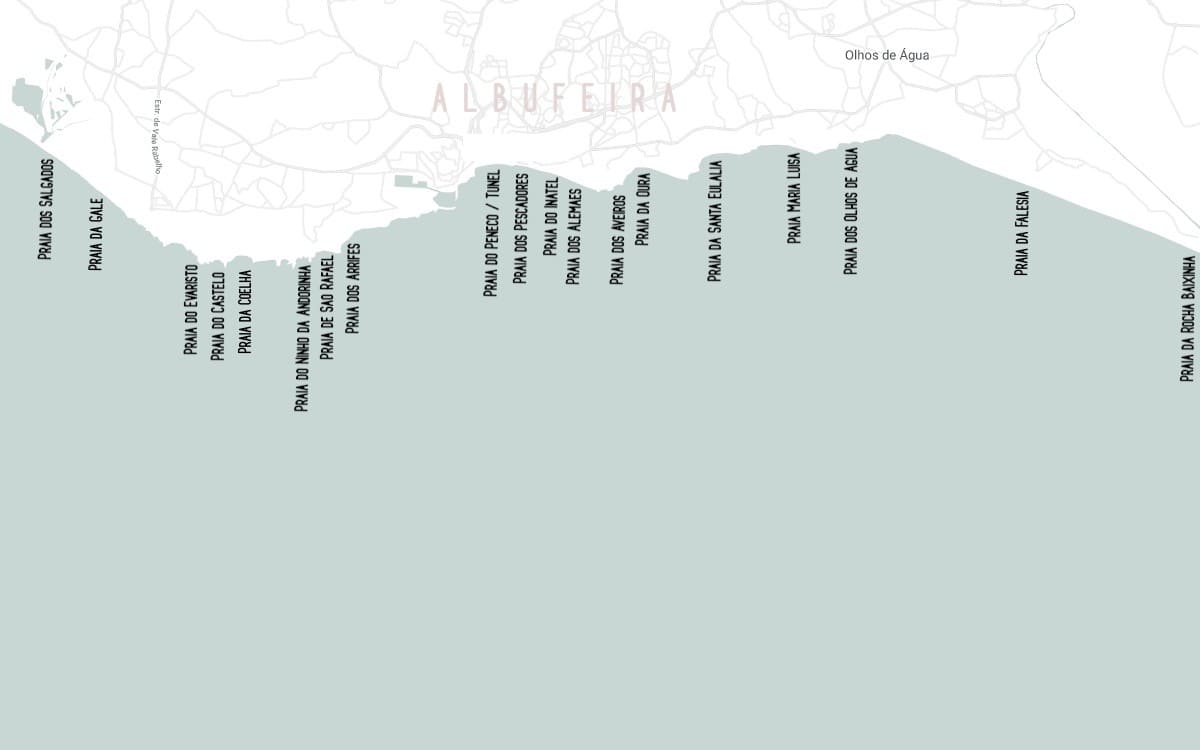Mapa das praias de Albufeira